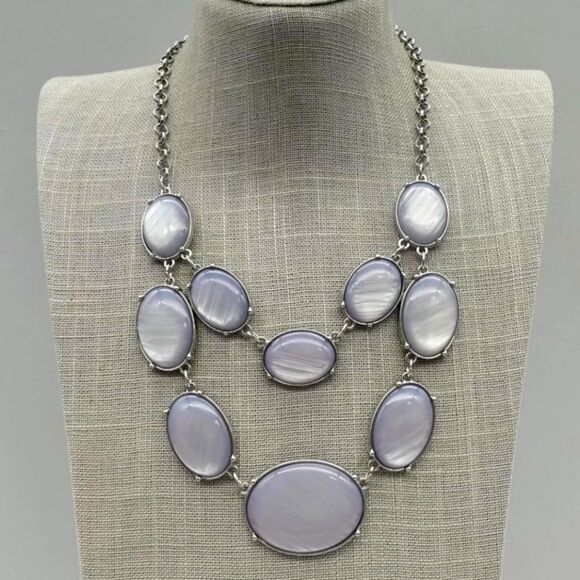 Charming Charlie Necklace Statement Bib Gray Oval Bead Pendants 20" NWOT - Picture 1 of 10
